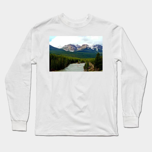 Canadian Rocky Mountains Bow River Banff Alberta Canada Long Sleeve T-Shirt by AndyEvansPhotos